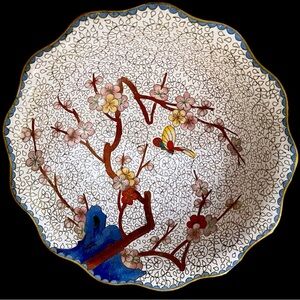 Chinese Early Republic Period Bronze Cloisonné Bowl w/Vibrant Floral Butterfly